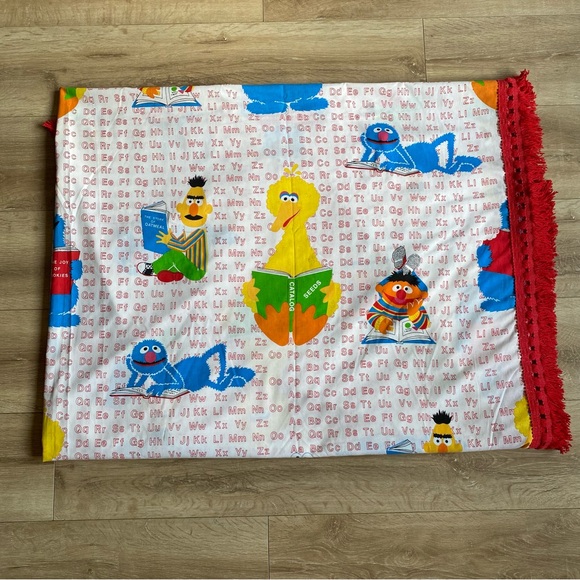Vintage Sesame Street Coverlet quilt topper with fringe twin 76”x 108” ABCs - Picture 3 of 10